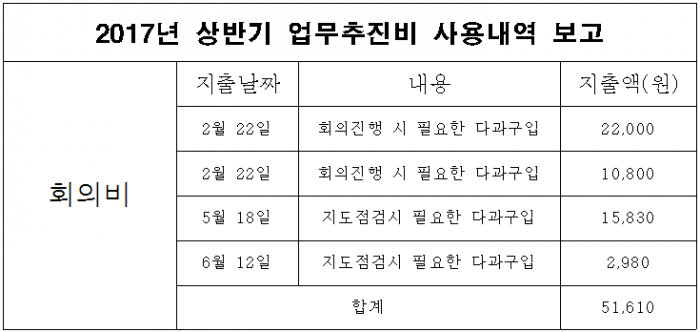 2017년 상반기 업무추진비 사용내역 보고